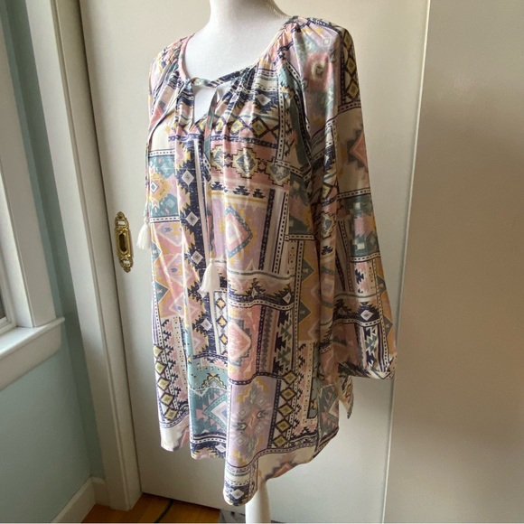 Canyon Retreat Shirt Size 2XL Blouse Aztec southwest tie front Relaxed Fit top - Picture 15 of 16